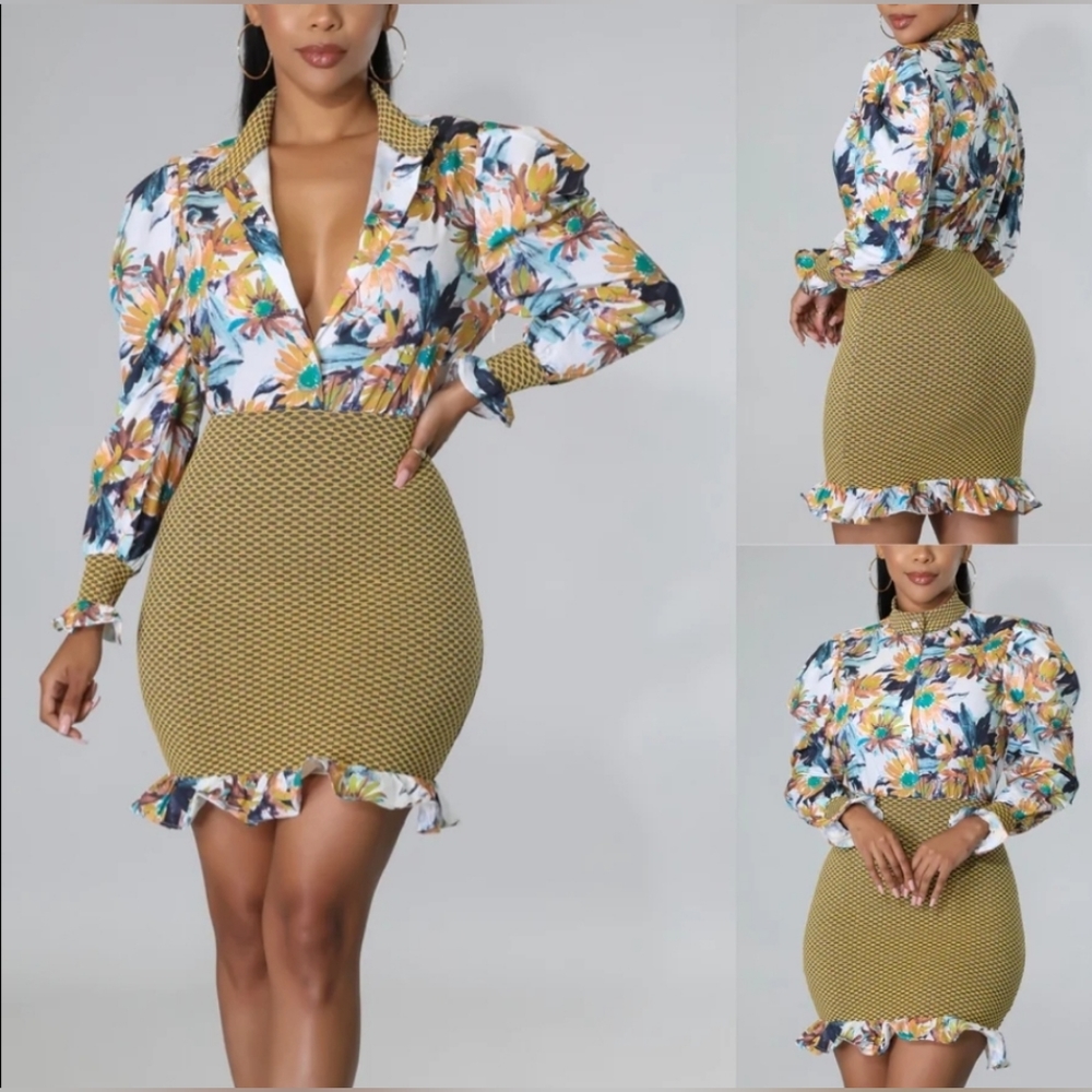 2/$30 Athina Spring Floral Mesh Contrast Ruffle Mini Dress Size Small